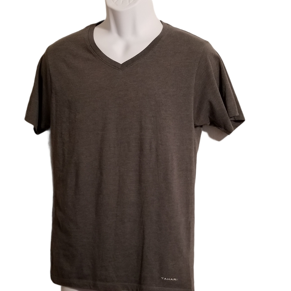 Tahari V-Neck Short Sleeve Gray Tee. Size S
